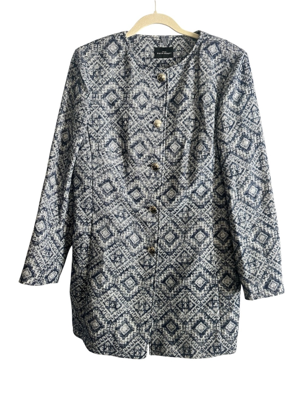 Vintage Your Sixth Sense Jacket Geometric Navy/White Design Size 12 EUR/42